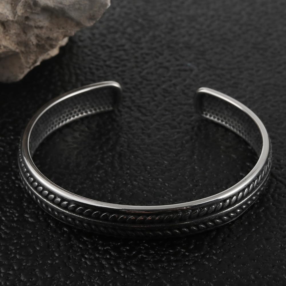 Vintage Cuff Bracelet for Men Women, Stainless Steel Open Bangle Bracelets - Image 5
