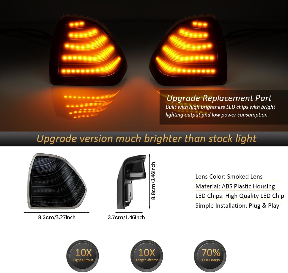 D-Lumina LED Side Mirror Turn Signal Lights Smoked Lens for 2010-2018 Dodge RAM 1500 2500 3500 4500 5500 Towing Mirror Lamps, Rear View Signal Mirror Lights Replace 68302828AA 68302829AA, Pack of 2