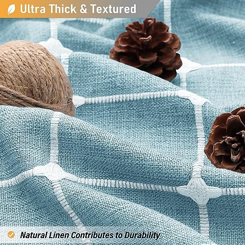 Image of BTTN Boho Farmhouse Shower Curtain - Linen Rustic Heavy Duty Fabric Shower Curtain Set with Tassel, Water Repellent, Bohemian Vintage Country Cloth Shower Curtains for Bathroom, Teal /Turquoise, 72x72