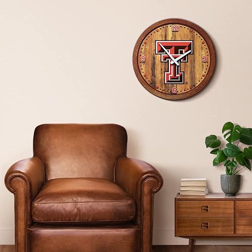 Miniatura 5 de The Fan-Brand NCAA Texas Tech Red Raiders Reloj de pared con parte superior de barril de imitación para decoración de bar, decoración de hogar,