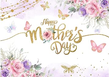 7x5FT Happy Mothers Day Backdrop Pink Floral Mothers Day Decoration Banner Birthday Party Decoration Backdrop