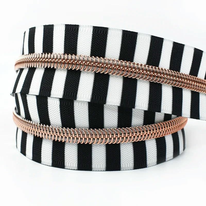 1-10M 5# Nylonowe zamki błyskawiczne Paski Spiralne zamki Odzież Torba Dekoracja Zipper Rolka Zestaw naprawczy Akcesoria do szycia DIY-StripeRoseGold-5#-10 metrów