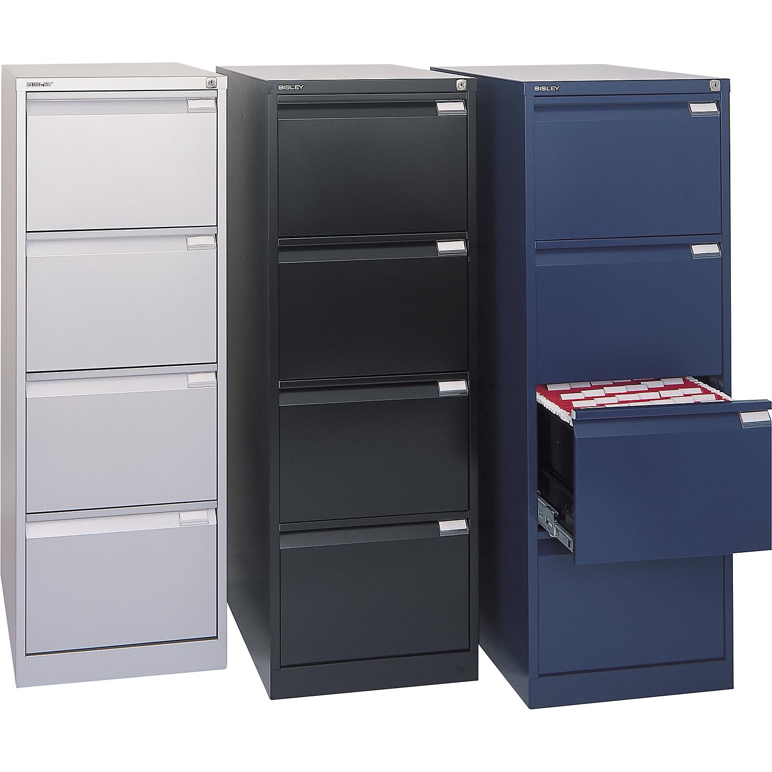 BISLEY Hängeregistraturschrank, einbahnig, DIN A4, 4 HR-Schubladen, Metall, 696 Verkehrsweiß, 62.2 x 41.3 x 132.1 cm