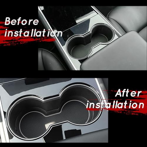 Miniatura 10 de Auovo Posavasos 3D de automóvil para Tesla Model 3 2017-2023, accesorios interiores 2020-2023 Modelo Y de silicona para portavasos (negro, 3 piezas)