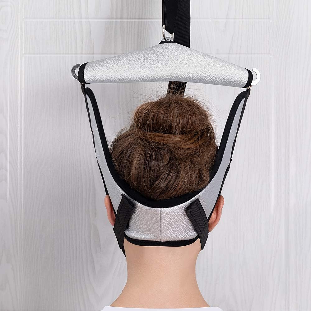Cervical Neck Traction Device for Neck & Back Pain Relief, Overdoor Traction Device for Cervical Spine, Vertebrae Disk Herniation, Arthritis, Physical Therapy Set Home & Outside Use (Silver)… : Health & Household