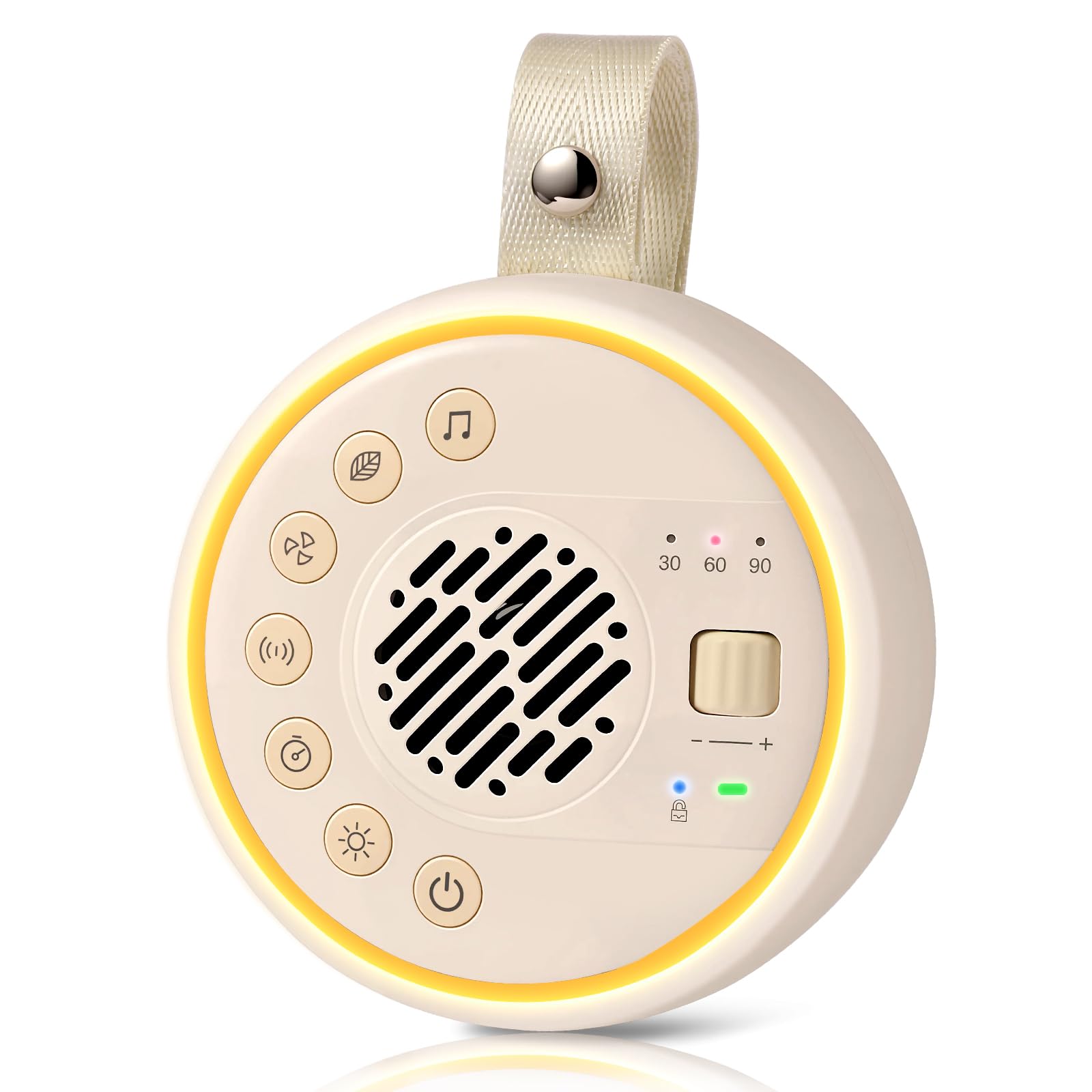 White Noise Machine, Tragbare Soundmaschine mit TWS Stereo Pairing, 22 Hi-Fi Beruhigende Sounds für schlafende Erwachsene & Familie, 10H Akkulaufzeit, Reiserauschmaschine mit Sicherheitsschloss
