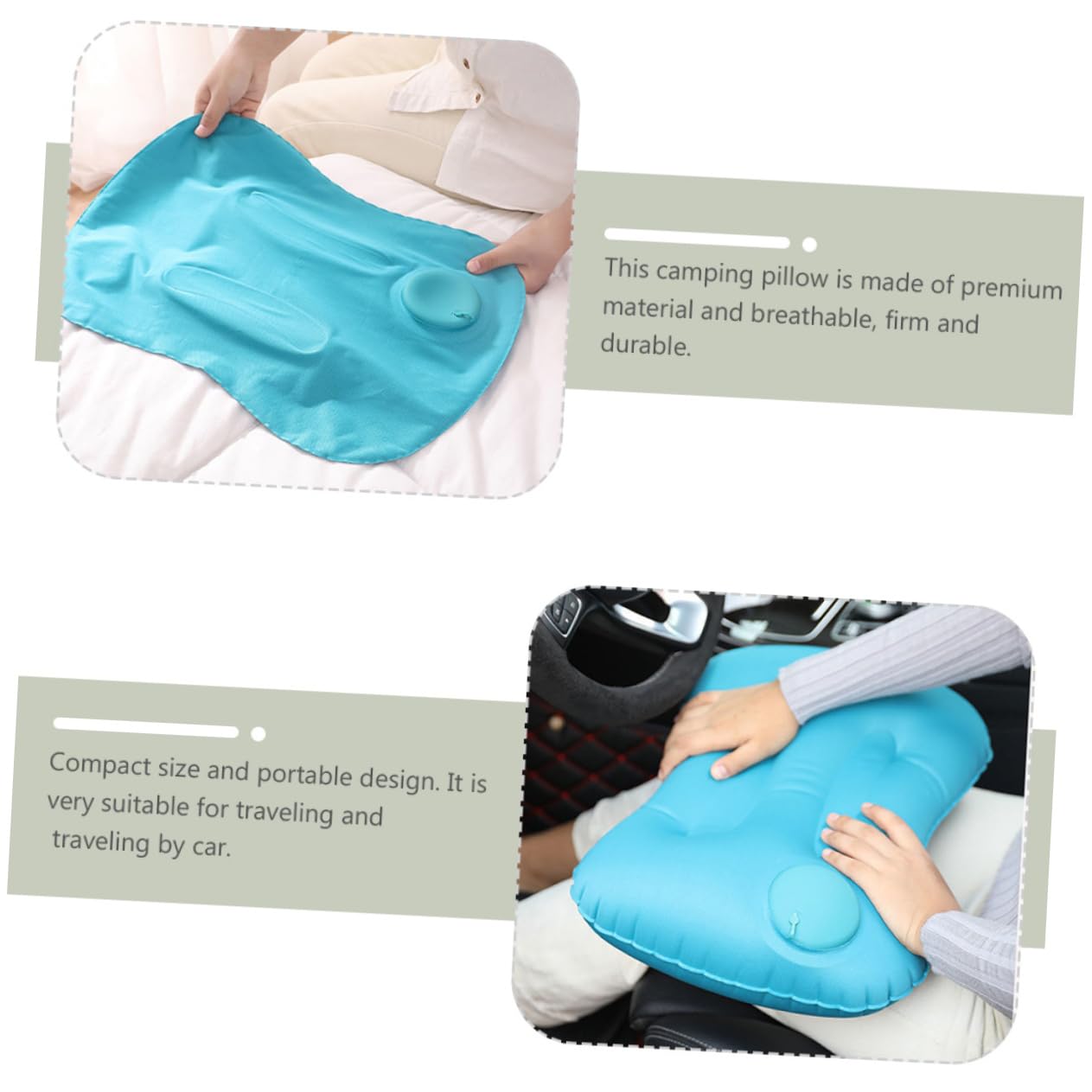 3pièces Coussin De Voyage Gonflable Oreiller Portable pour Camping Et Activités De Plein Pratique Et Confortable Pliable Et Facile à Transporter Couleur Vert