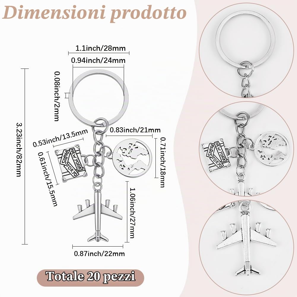 SUNNYCLUE 1 confezione Da 20 portaCHIsavi A Tema Viaggio PortaCHIsavi per Aeroplani In Lega di Metallo Argentato Ciondoli Da Viaggio Avventurosi per Aviatori per Borse Bomboniere PortaCHIsavi Fai Da T