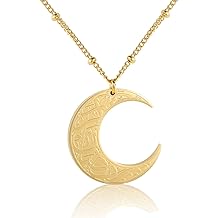 Qitian Islamic Jewelry Gifts for Women Muslim Pendant Gold Allah Arabic Necklaces Ayatul Kursi Necklace Moon Shape Islam