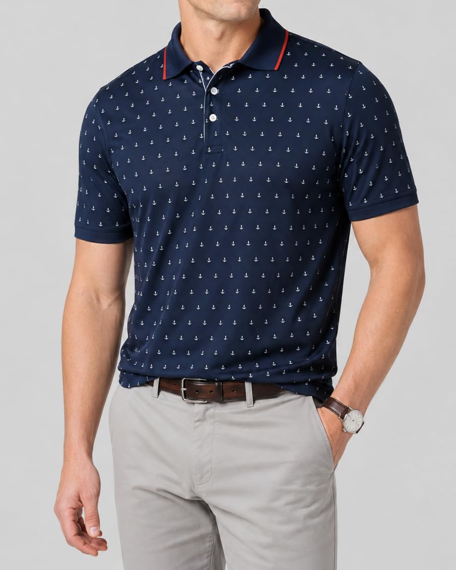 Lot de 3 t-Shirts de Golf pour Homme Performance Sport Manches Courtes Évacuation de l'humidité Dry Fit Golf Polo de Sport pour Homme
