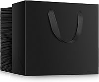 Vista 1 de EUSOAR Bolsas pequeñas negras para envolver regalo, paquete de 50 bolsas de papel de 10.6 x 3.1 x 8.3 pulgadas con asas a granel, bolsas resistentes