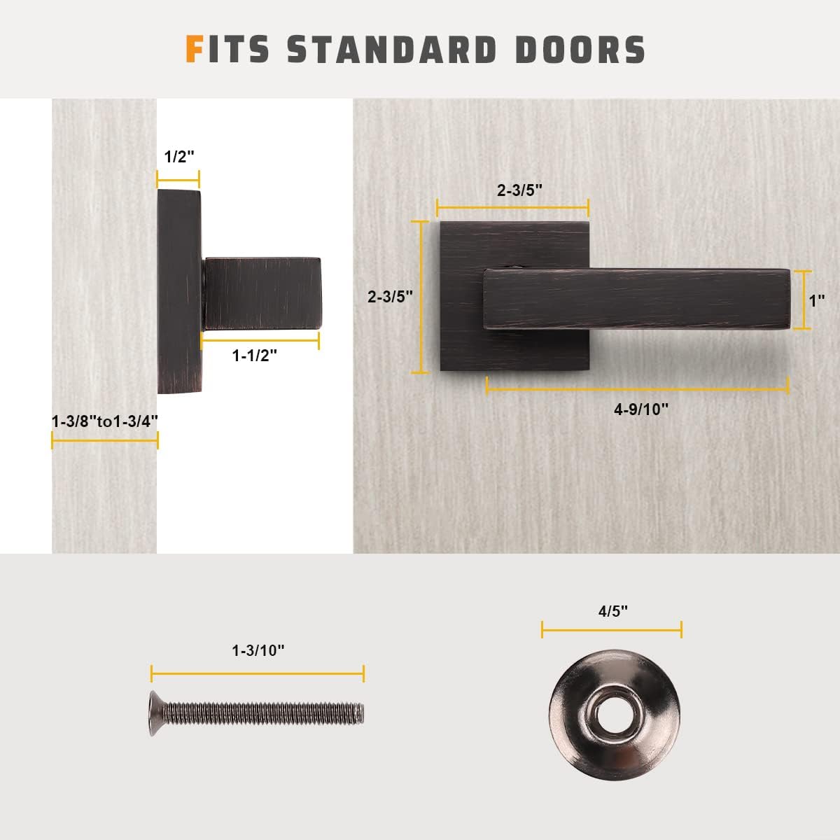 KNOBWELL 2 Pack Bronze Dummy Door Handle, Oil Rubbed Door Knob Closet Door Handle, Interior Door Handle Reversible for Left&Right(Single Side)