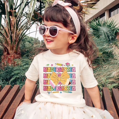 Girls Coquette Bow Kindergarten T-Shirt - Cute Pencil and School Supplies Design - Soft Girl Girly Preppy Back to School Shirt First Day Of School - Natural Toddler & Youth Tee2