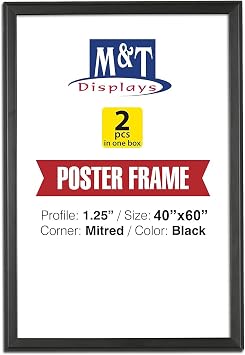M&T Displays Picture Frame 40x60 Inch, Front Loading Diploma Frame, 1.25" Aluminum Profile Size, 2 Packs Black