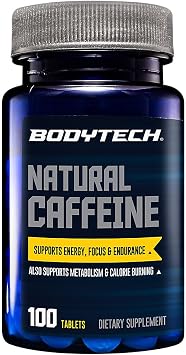BodyTech Natural Caffeine - Supports Energy, Focus & Endurance - 200mg per Tablet 100 Tablets