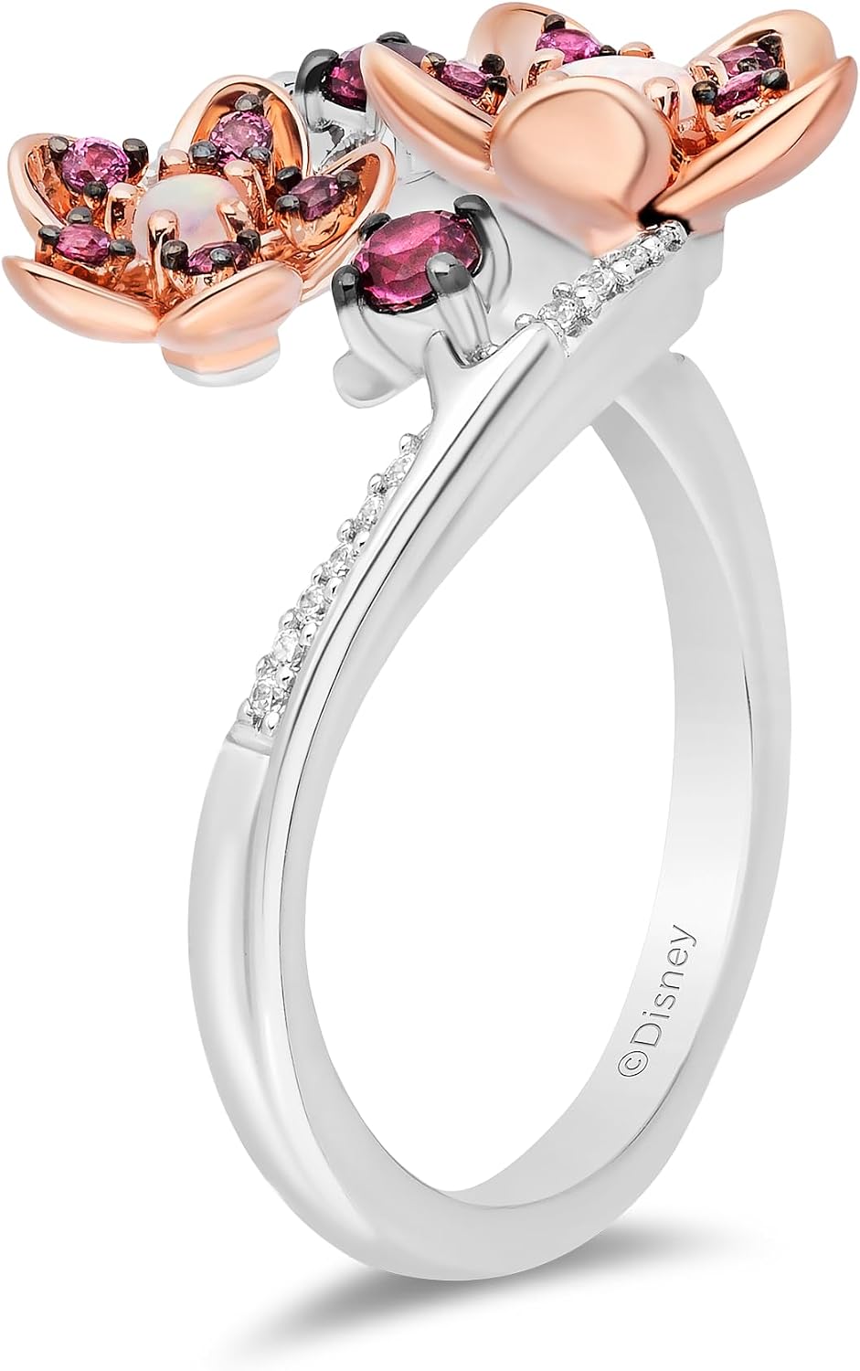 Jewelili Enchanted Disney Fine Jewelry 14K Rose Gold over Sterling Silver with 1/20 Cttw Diamond with Created Opal Mulan Ring