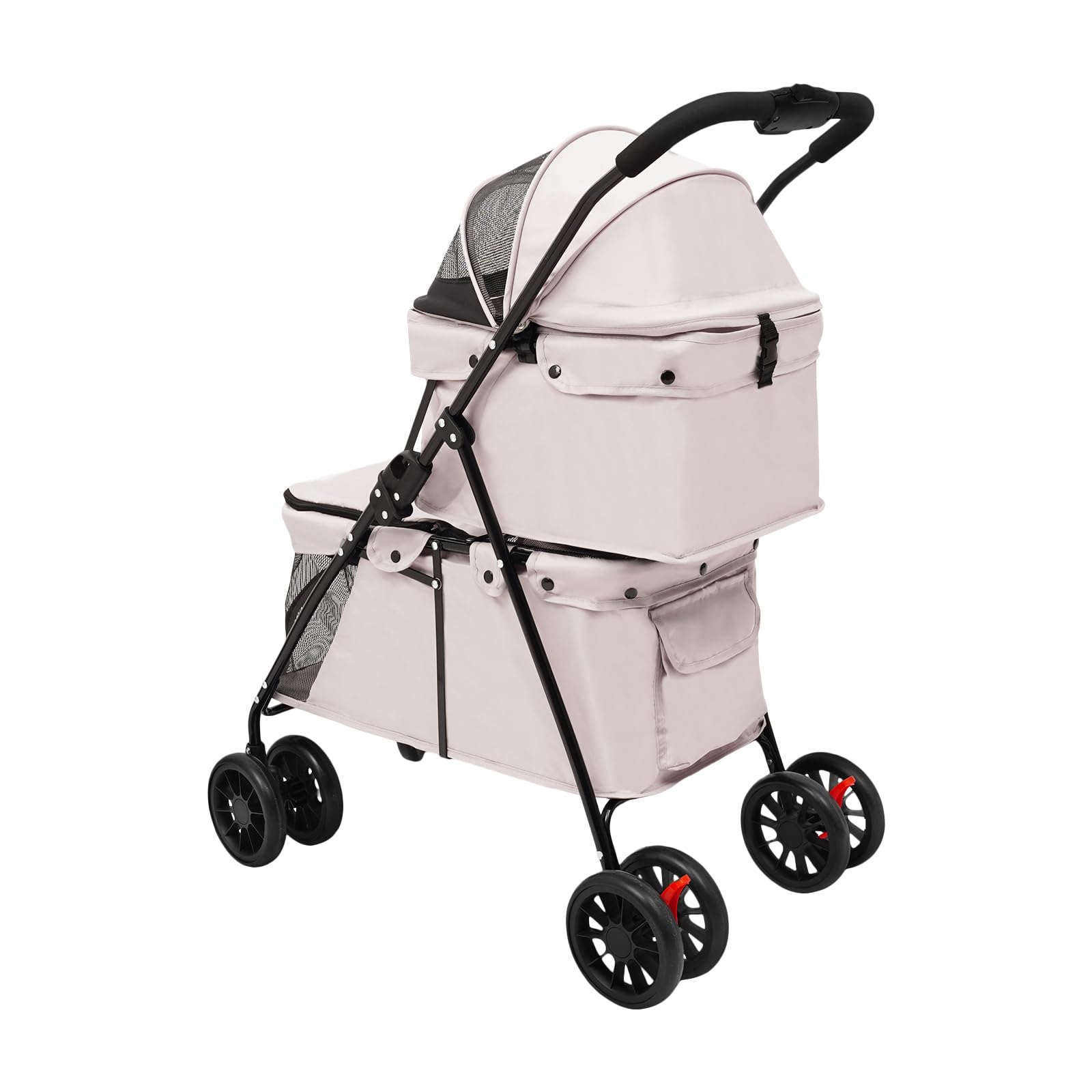 Składany wózek dla zwierząt domowych, 2 poziomy, nośność 15-20 kg, z pasem bezpieczeństwa i torbą do przechowywania, wózek dla psów/kotów (szary)
