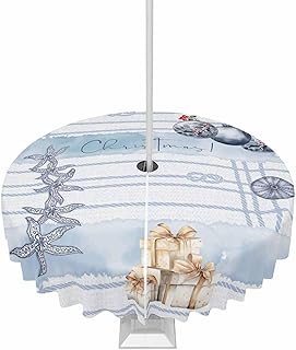 Outdoor Round Tablecloth 60inch, Light Blue Hemp Ropes Christmas Balls B...