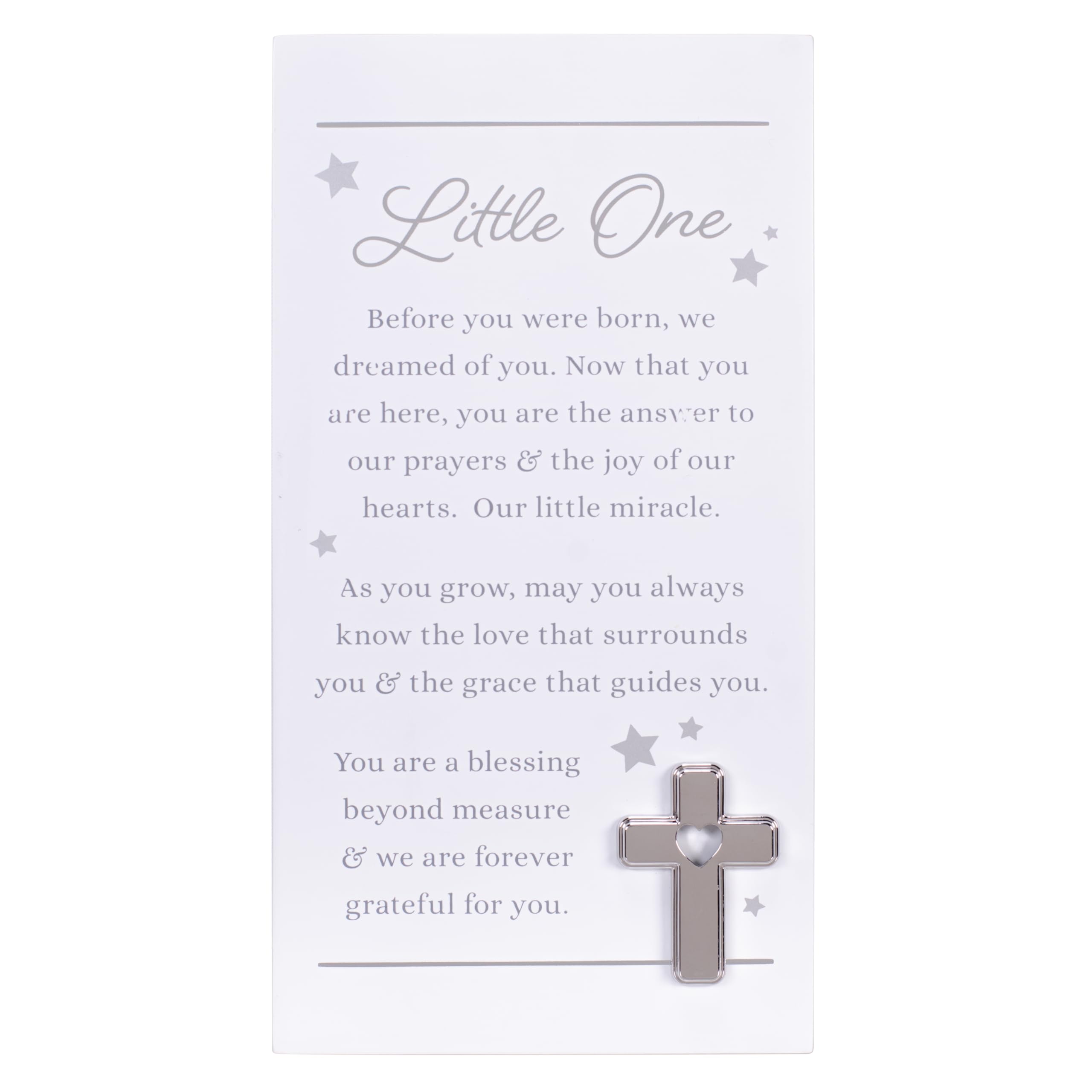 Malden International Designs Little Ones Easel Backed Sign with Silver Metal Cross Attachment