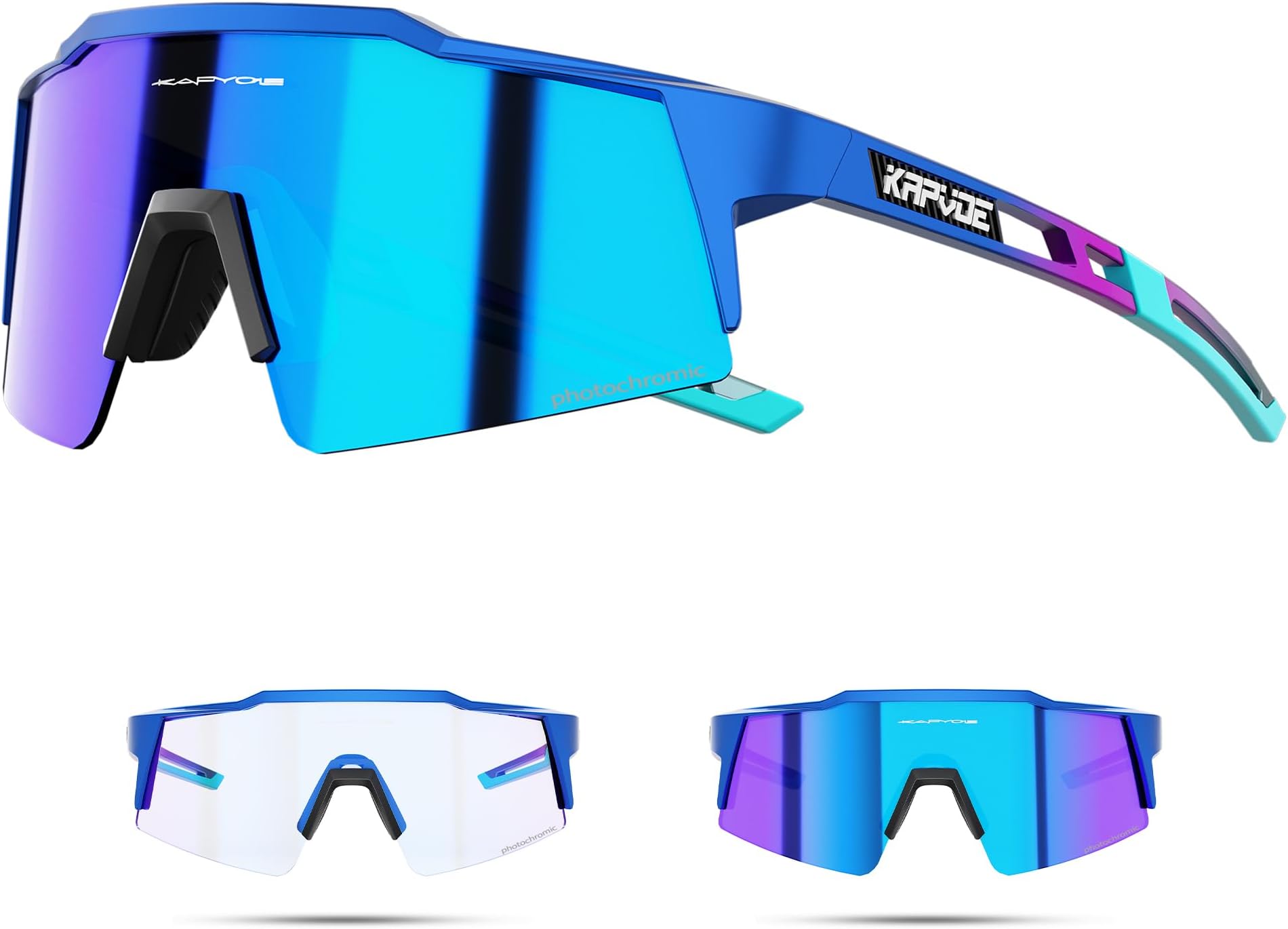 KAPVOE Photochromic Cycling Glasses Men Women Clear Transition Mountain Bike Sunglasses Sports Baseball Running - K9023