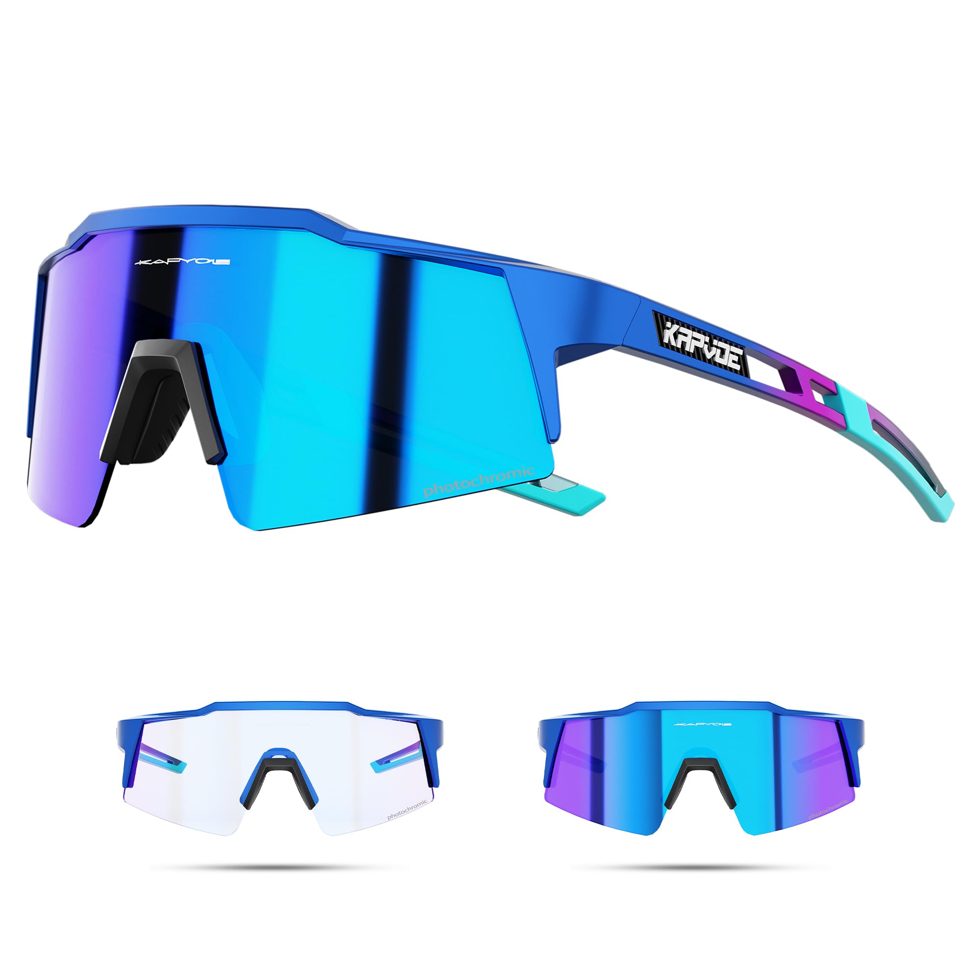 KAPVOE Photochromic Cycling Glasses Men Women Clear Transition Mountain Bike Sunglasses Sports Baseball Running - K9023