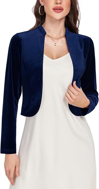 Velvet Bolero Shrug for Women Long Sleeve Open Front Cropped Cardigan Cocktail Party Shrugs for Evening Dresses