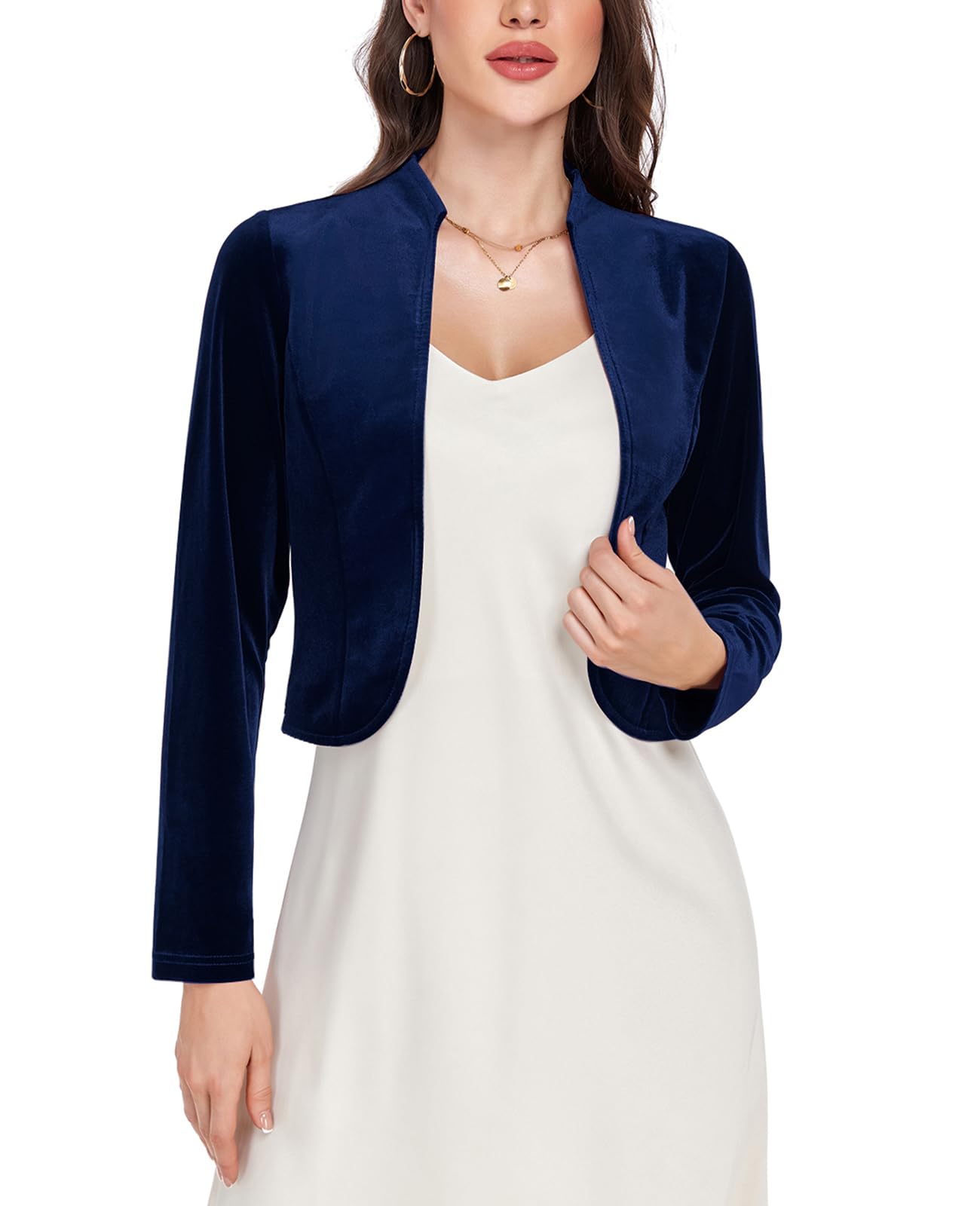 MINTLIMIT Velvet Bolero Shrug for Women Long Sleeve Open Front Cropped Cardigan Cocktail Party Shrugs for Evening Dresses