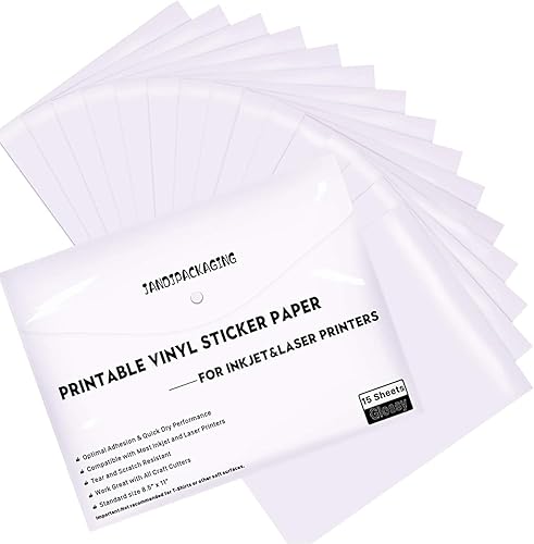 Vista 8 de Papel adhesivo de vinilo imprimible – Vinilo impermeable para impresora láser y inyección de tinta 15 hojas autoadhesivas – Blanco mate