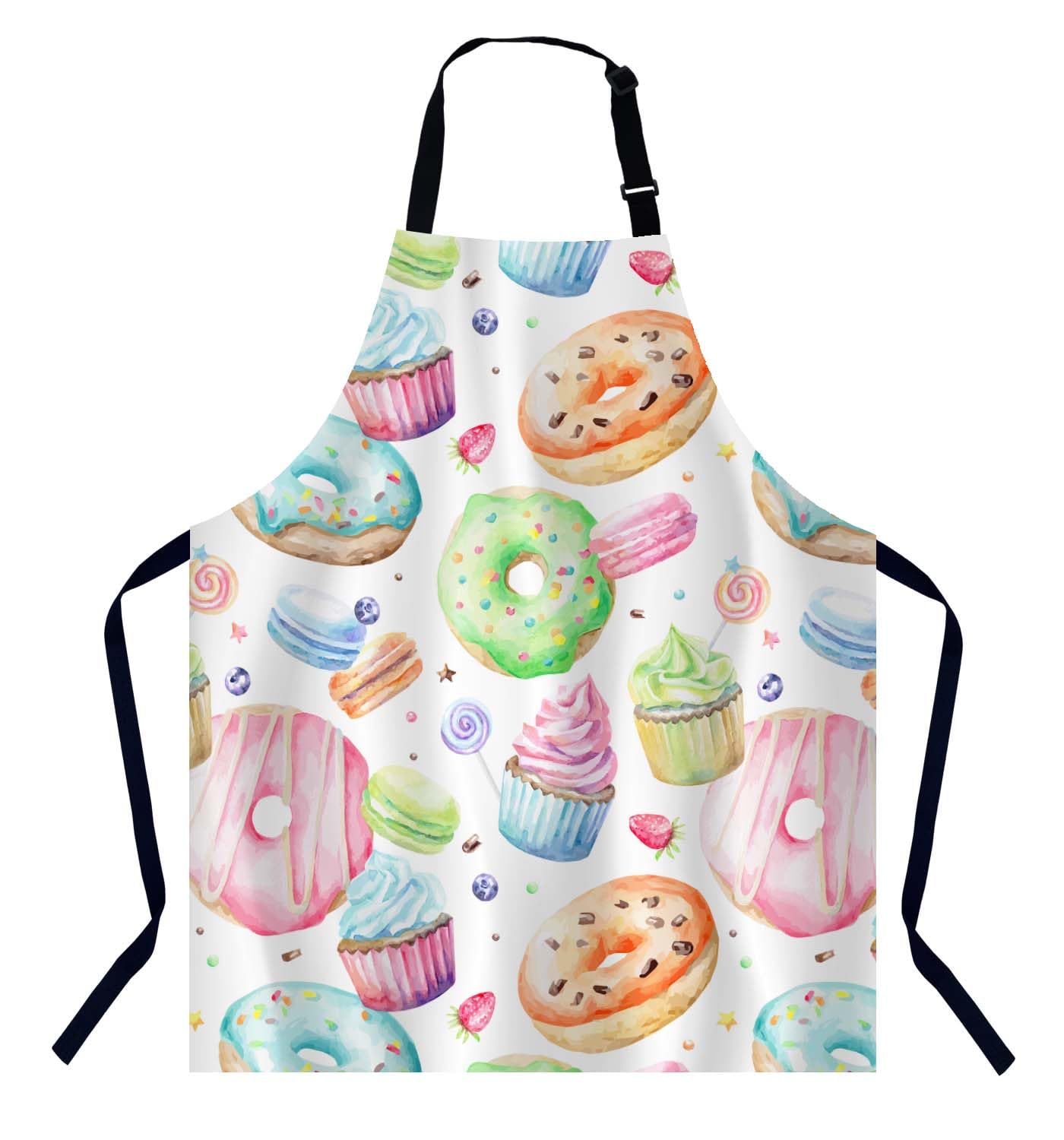 BGBDEIA Sweet Delicious Watercolor Macarons Kitchen Apron for Women Men Adjustable Apron Chef Bakers Apron Cooking Apron Cooking Baking Gardening
