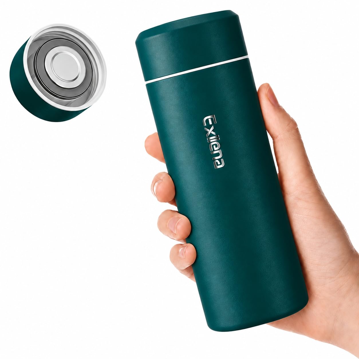 【Upgraded】 Exllena Small Water Bottle for Handbag – 300ml Mini Flask for Hot & Cold Drinks, Perfect Small Insulated Water Bottle for Travel, Milk, Coffee...(Lake Blue)