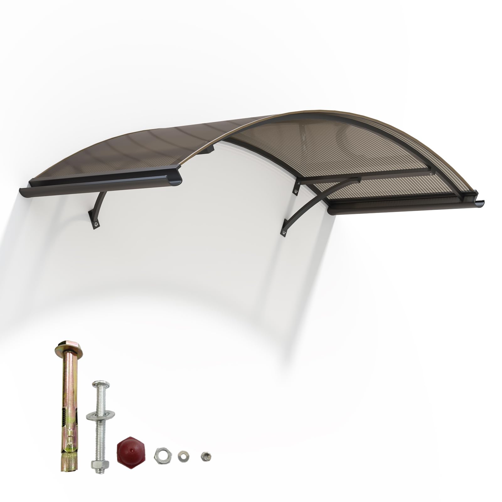 Photo 1 of 70x18 Inch Awning for Door Entrance, Round Arch Awnings for Doors with Aluminum Brackets, Strong Polycarbonate Cover, UV Resistant Awnings for Outside, Protection for Windows, Patio, Porch, Deck