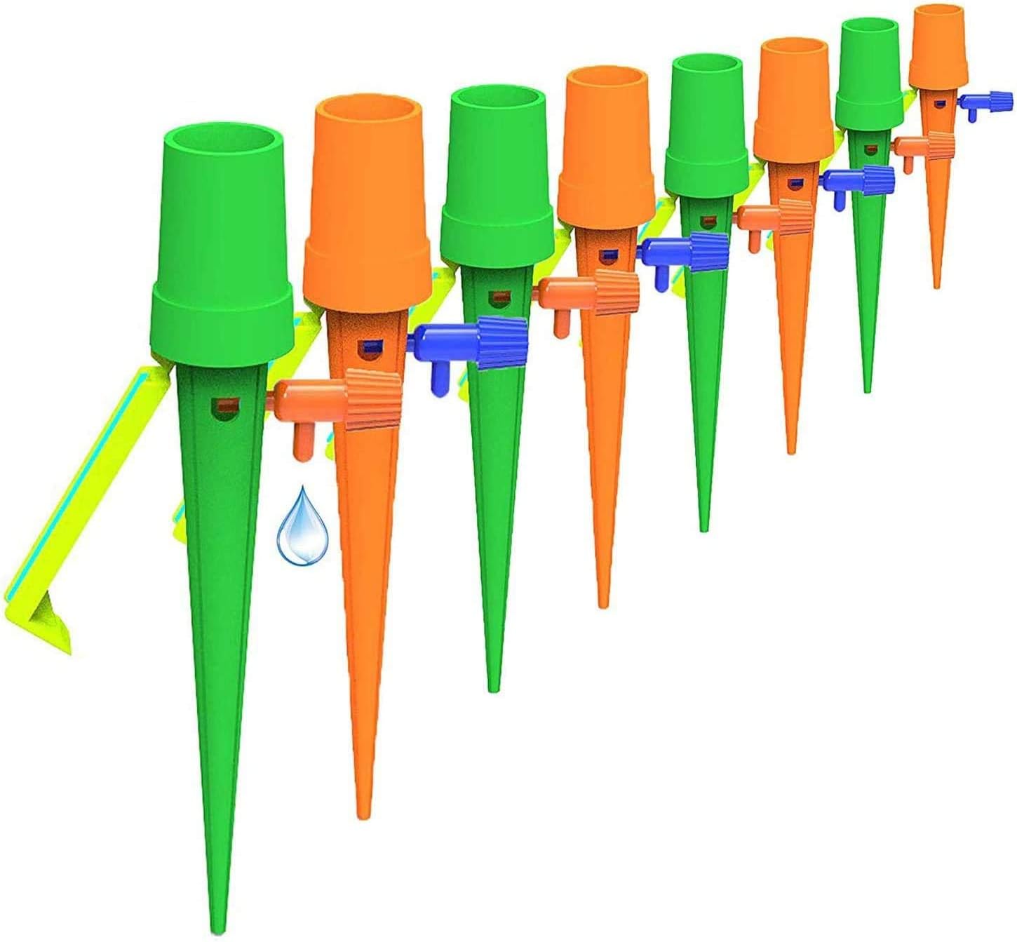 Plant Watering Devices, 12 Pack Plant Self Watering Spikes with Anti-tilt Bracket & Valve Control Switch, Slow Release Drip Irrigation Vacation Plants Watering System for Outdoor Indoor Plants