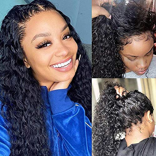 Lace Front Wigs Human Hair Pre Plucked 20Inch 13x4 Brazilian Deep Wave Lace Front Wig with Baby Hair Natural Hairline 150% Density Deep Curly Lace Front Human Hair Wigs for Black Women (20 inch)