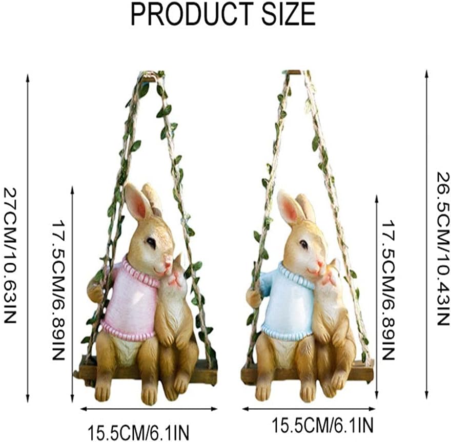 BTZHY Ornaments Swing Simulation Hanging Rabbit Sculpture Resin Swing Garden Animals Hemp Rope Pendant Ornaments Courtyard Balcony Sill Decor (Colour Name : B)