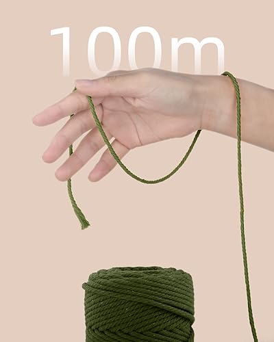 Miniatura 3 de Munzong - Cuerda de macramé color verde militar de 0.197 in x 109 yardas, cuerda de algodón natural colorida hecha a mano para macramé, 4 hebras