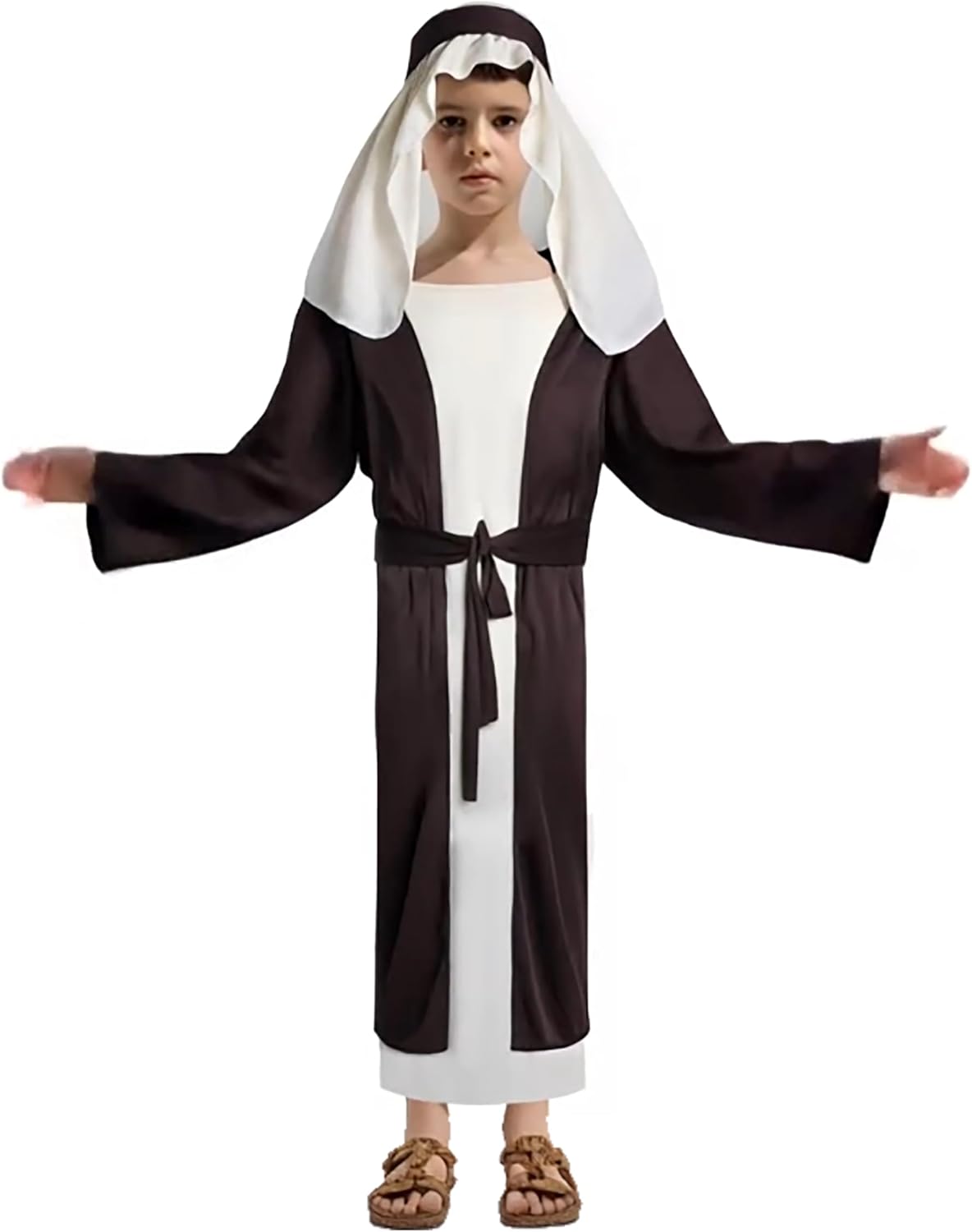 Boys Saint Joseph Biblical Costume Set - Kids Saint Robe with Headpiece Waist Rope for Easter Halloween - Image 2
