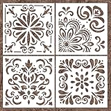 Reusable Mandala Floor Stencil Set of 4 (7.9 x 7.9 inch) Painting Stencil, Laser Cut Painting...