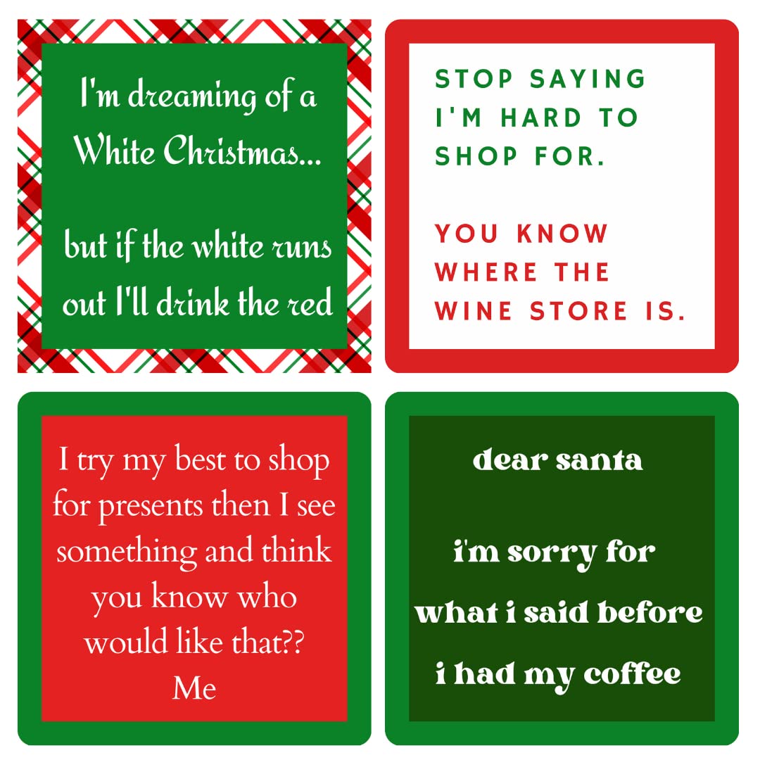 Christmas Coasters | Funny Cork Coasters | 8 in Gift Box | Hostess Gifts (Holiday)