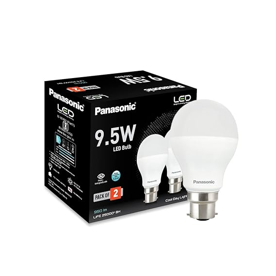 Panasonic 9.5 Watt Led Bulb with Surge Protection Upto 3.5Kv (Cool Day Light, Pack of 2), B22