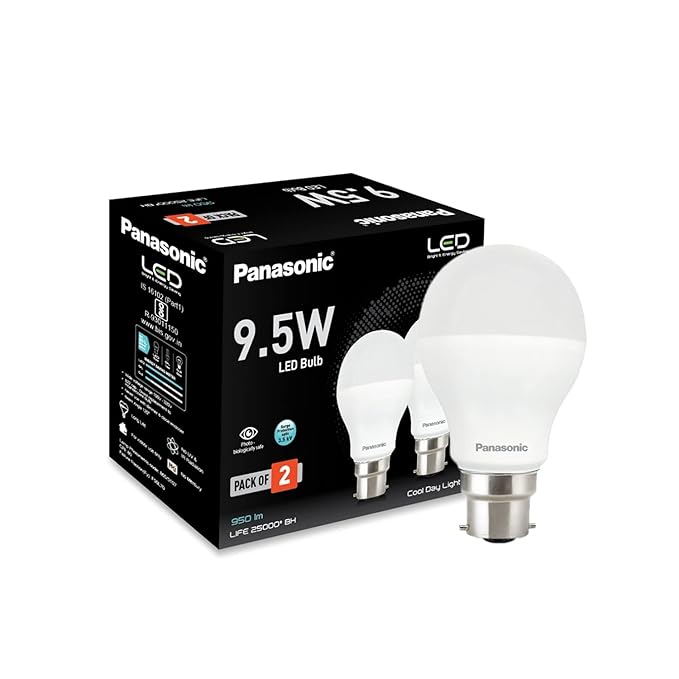 Panasonic 9.5 Watt Led Bulb with Surge Protection Upto 3.5Kv (Cool Day Light, Pack of 2), B22