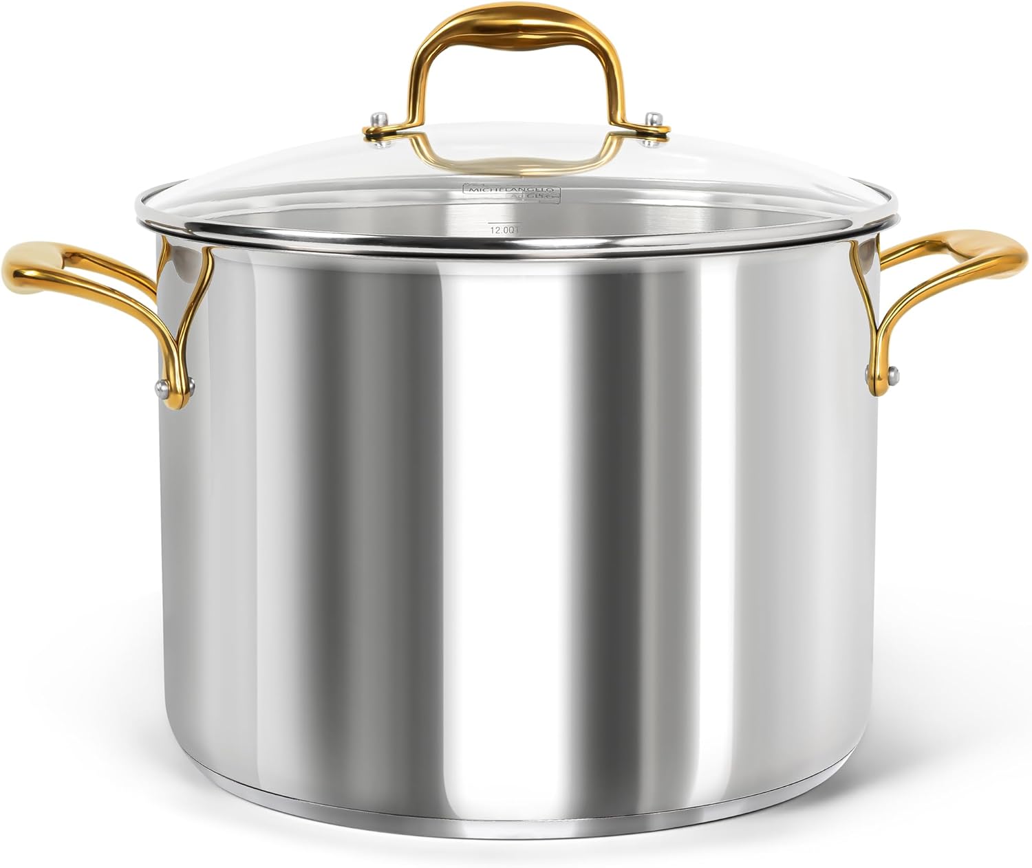 MICHELANGELO Stainless Steel Stock Pot with Lid - 12 Quart Soup Pot with Ergonomic Handle, Large Cooking Pots for StewSoup, Suitable for All Stoves
