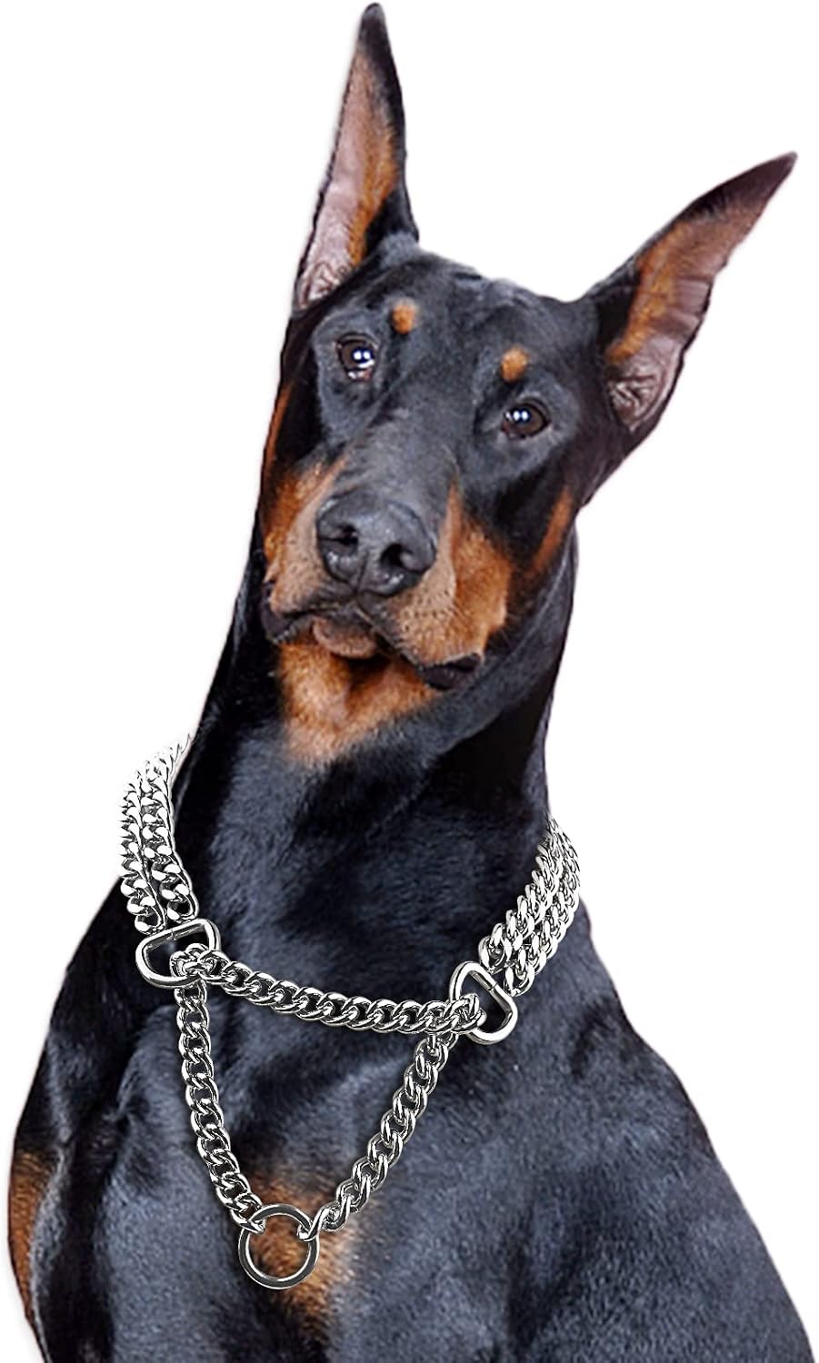 Gold Chain Dog Collar, Heavy Duty 18K Gold Dog Collar 316L Stainless Steel Cuban Link Dog Collar for Training Show, Double Row Metal Dog…