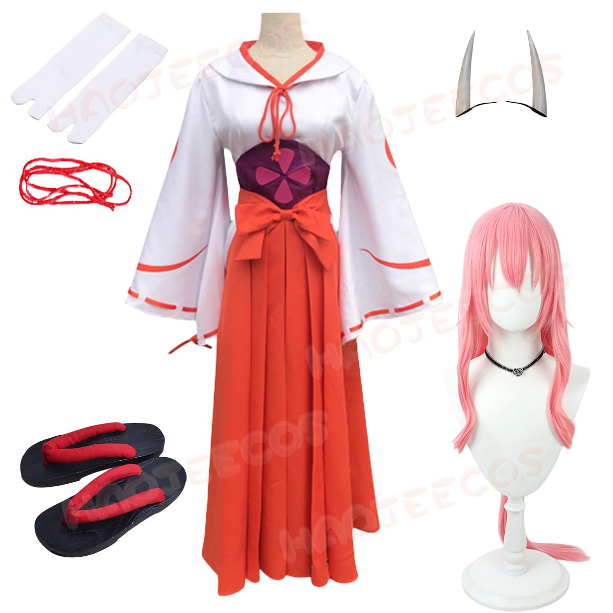 Amazon.co.jp: [HAOJEE]シュナコスプレ衣装 着物 ウィッグ付き 角付き