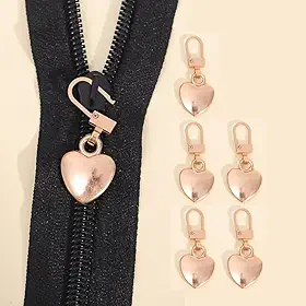 5 peças zíperes de costura extrator cabeça forma coração kits de reparo deslizante de metal destacável para bolsas mochila 3,8 cm de comprimento, ouro