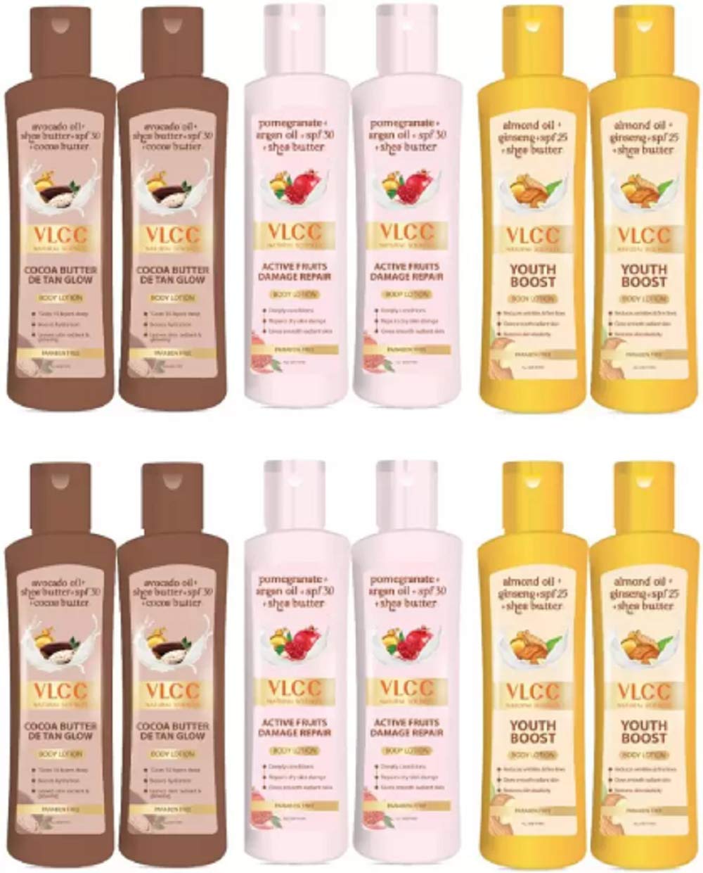 VLCC 4 Cocoa Butter De Tan Glow 4 Active Fruit Damage Repair 4 Youth