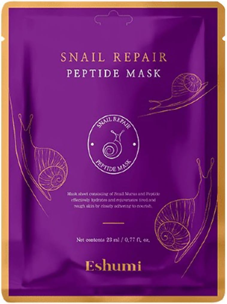 Korean product Mask sheet consisting of snail mucas and peptide effectively hydrates and rejuvenates tired and rough skin by closely adhering to nourish