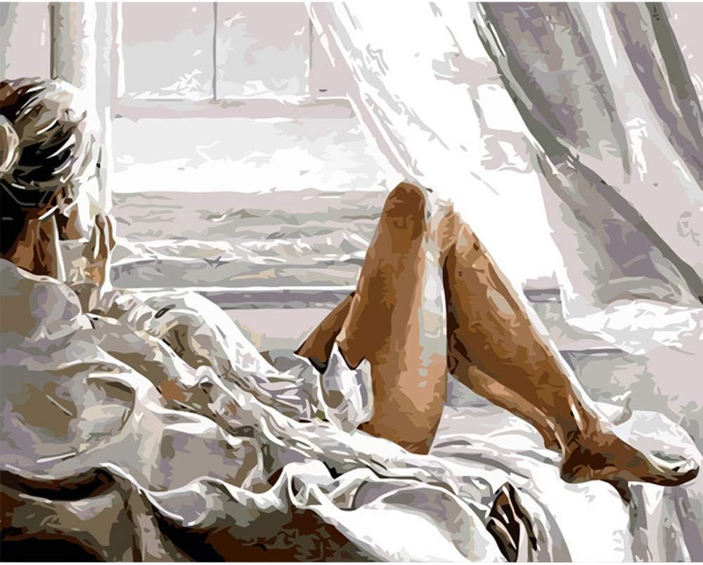 wwdfdd Paint by Numbers Kits 40cm x 50cm Canvas Painting for Adults with Acrylic Paints and Brushes - Woman lying in bed 16 * 20 inch Frameless