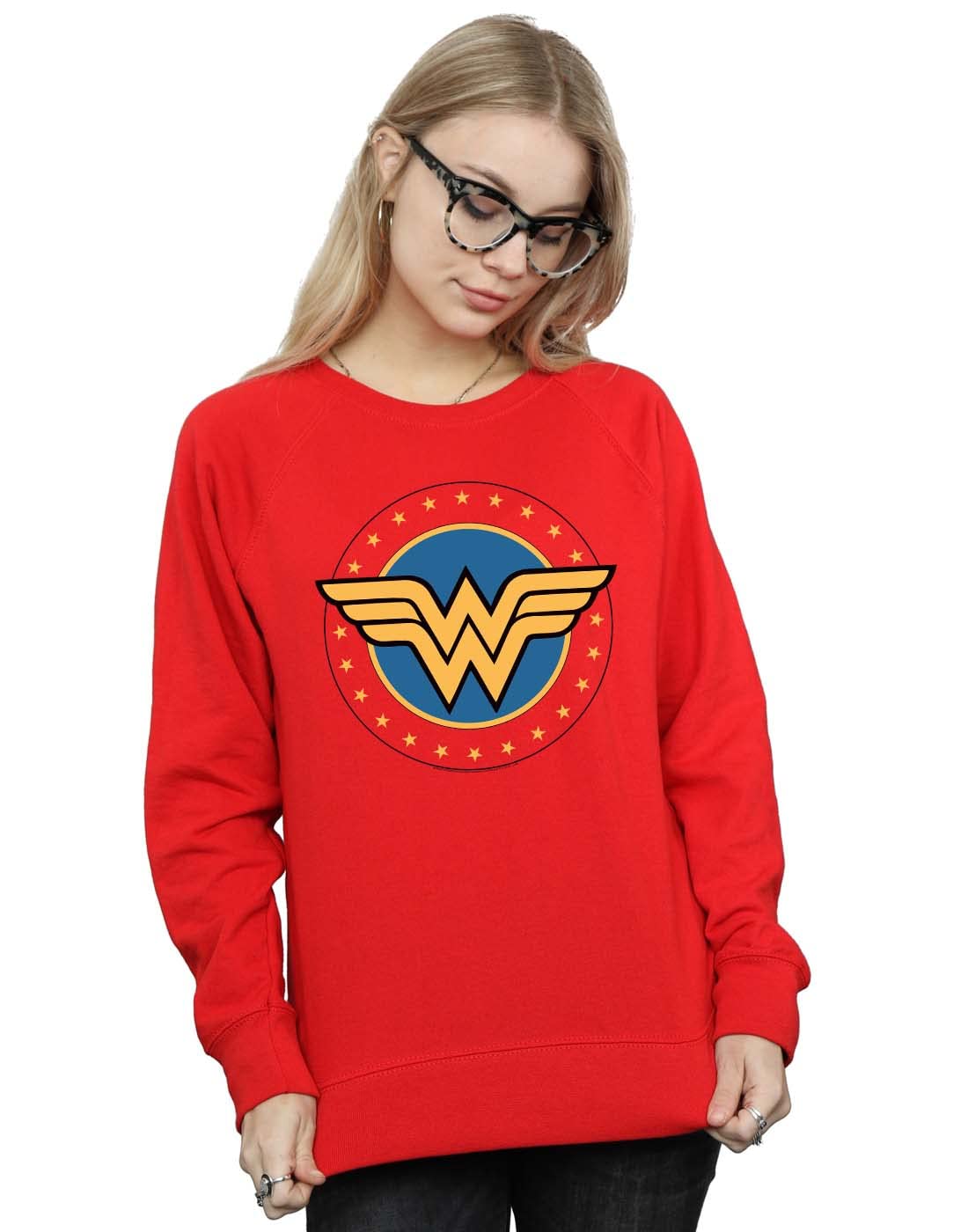 Absolute Cult Women's Red Dc Comics Wonder Woman Circle Logo Sweatshirt Small
