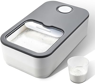 VOTLEVT 2.6GAL Laundry Powder Container, Powder Laundry Detergent Container, Plastic Laundry Powder Dispenser with Scoop & Li