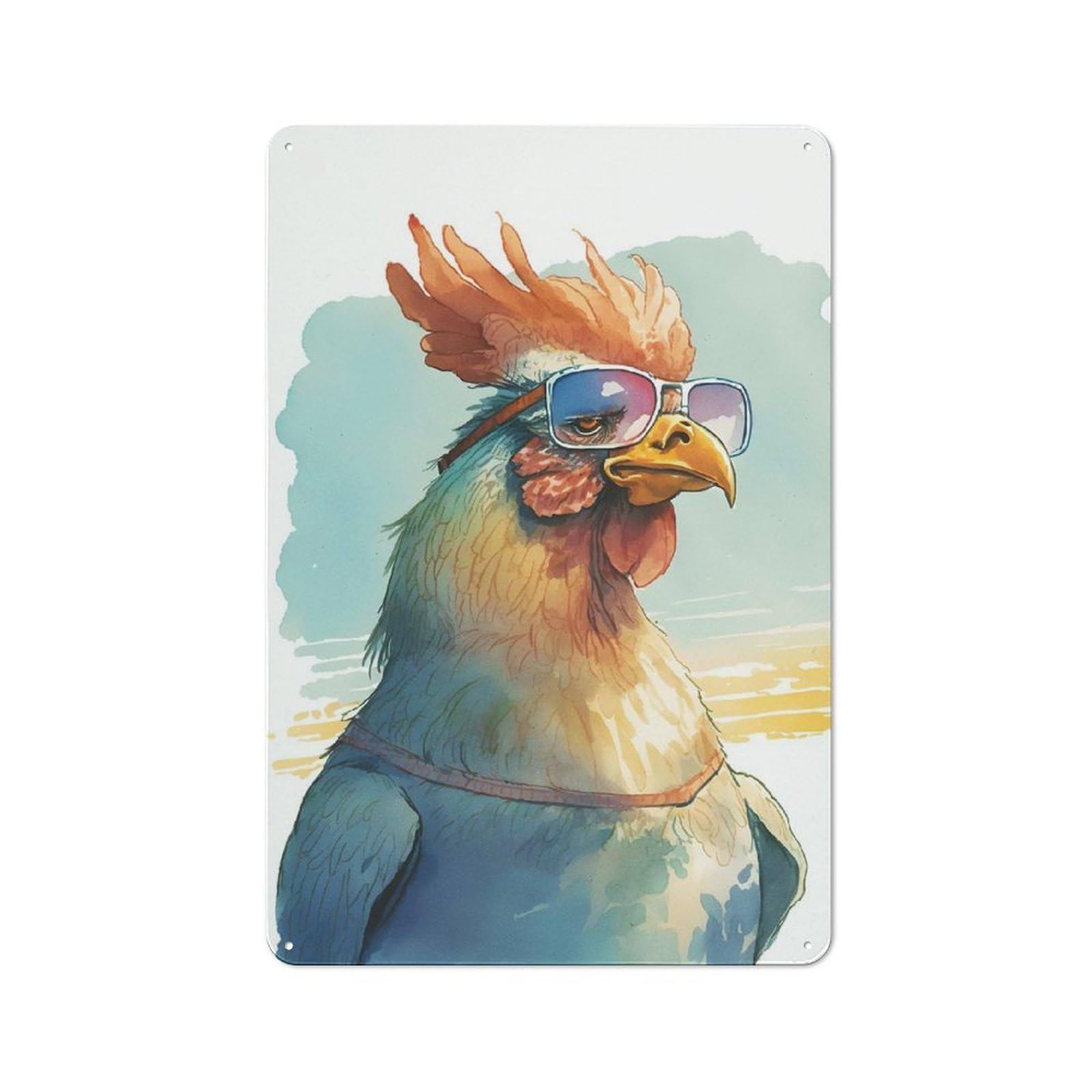 Junmoney Style Funny Rooster Retro- Tin Wall Plaque 30X20cm For Café Or Home Bar, For Themed Interiors In Cafés And Home Bars